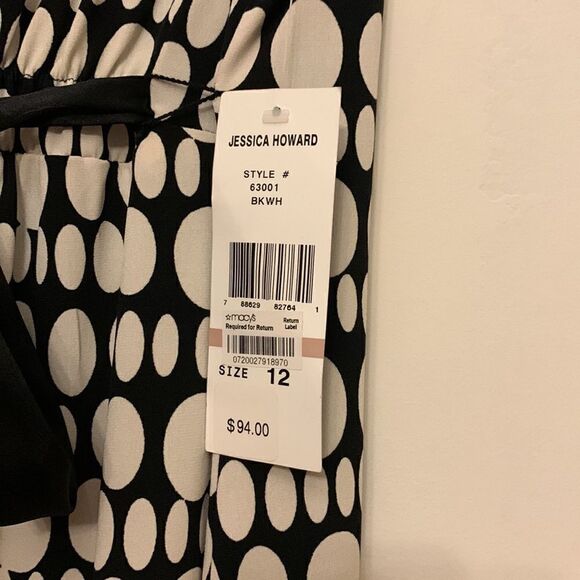 Jessica Howard black white tie waist dress Size 12 Tall NWT - Picture 5 of 8